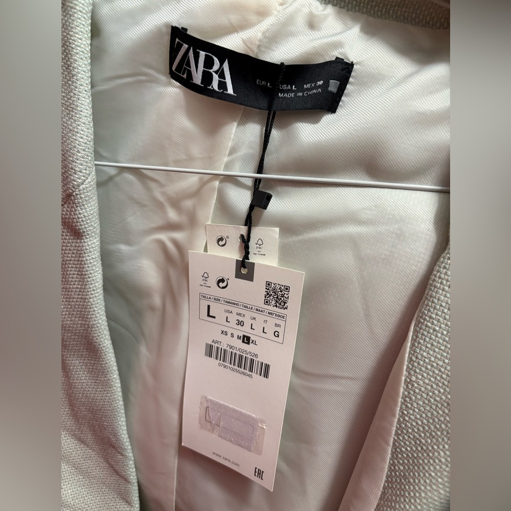150$$ NWT Zara Light Green Double-Breasted Blazer –Size Large - Picture 16 of 16